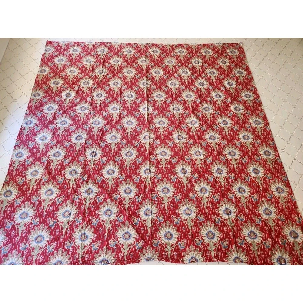6 Sq Yds/Pottery Barn Red Blue French Art Nouveau Floral Passion Flower Fabric